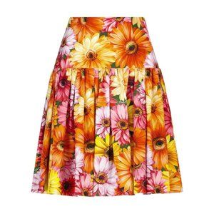 Dolce&Gabbana Floral-Print Poplin Flounce Skirt